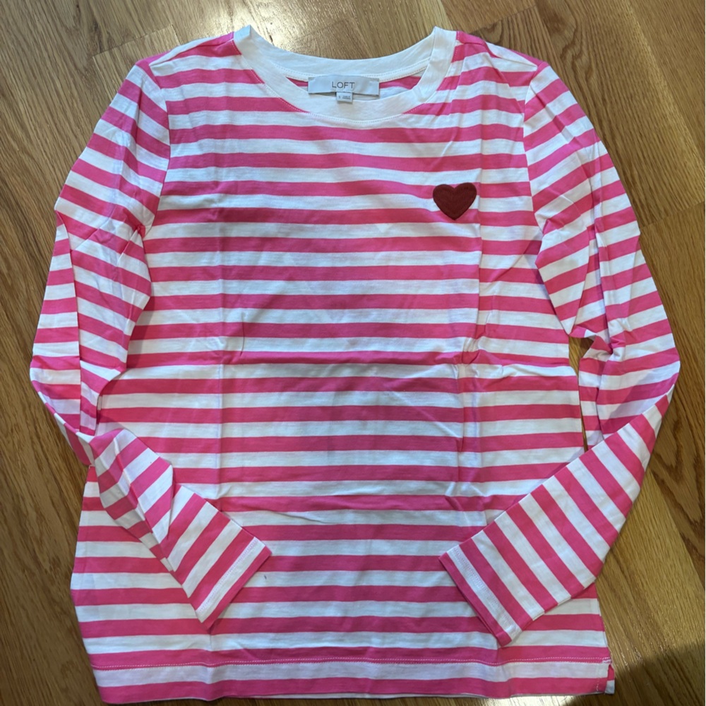 Long Sleeve Striped Shirt with Heart in Corner-NWT